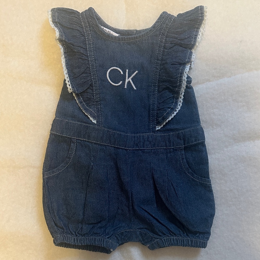 Calvin Klein Navy Ruffle Romper, Size 0-3m